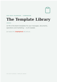 The Host Playbook Template Library cover — 22 fill-in templates