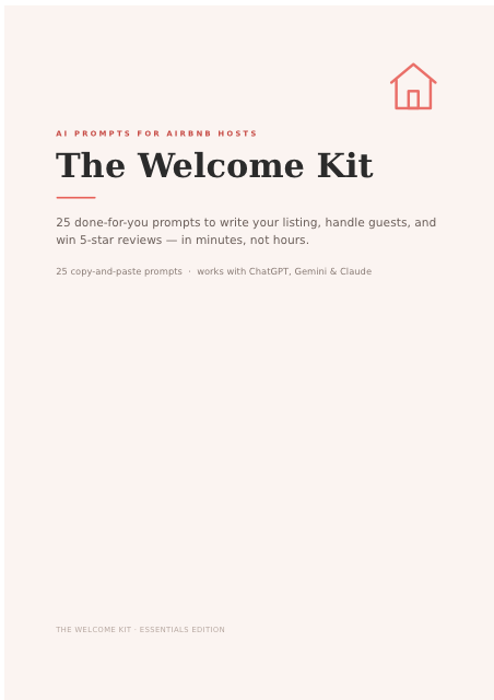 The Welcome Kit cover — 25 AI prompts for Airbnb hosts
